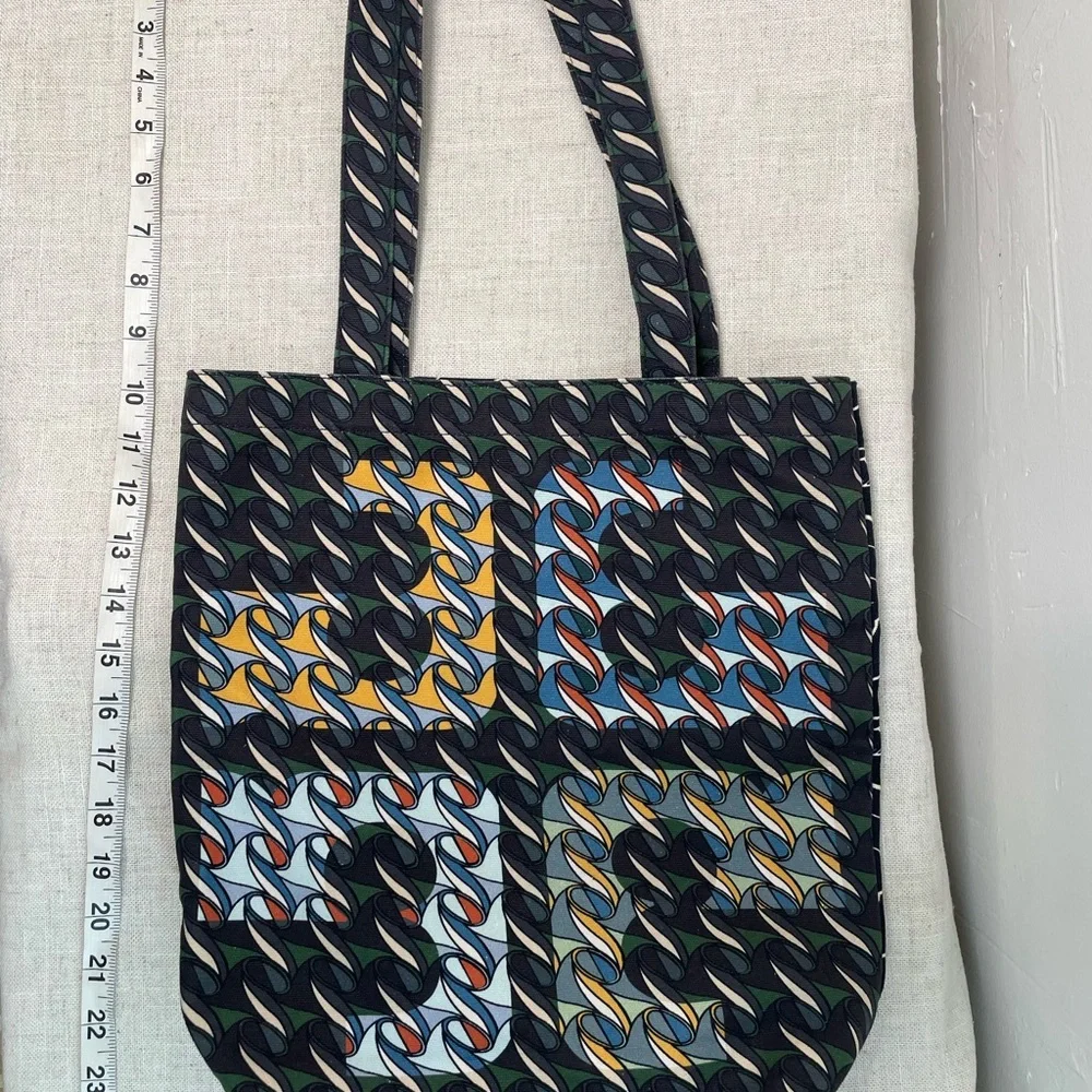 Tory Burch Printed Canvas Tote Everywhere Curly Ribbons - Black Swan